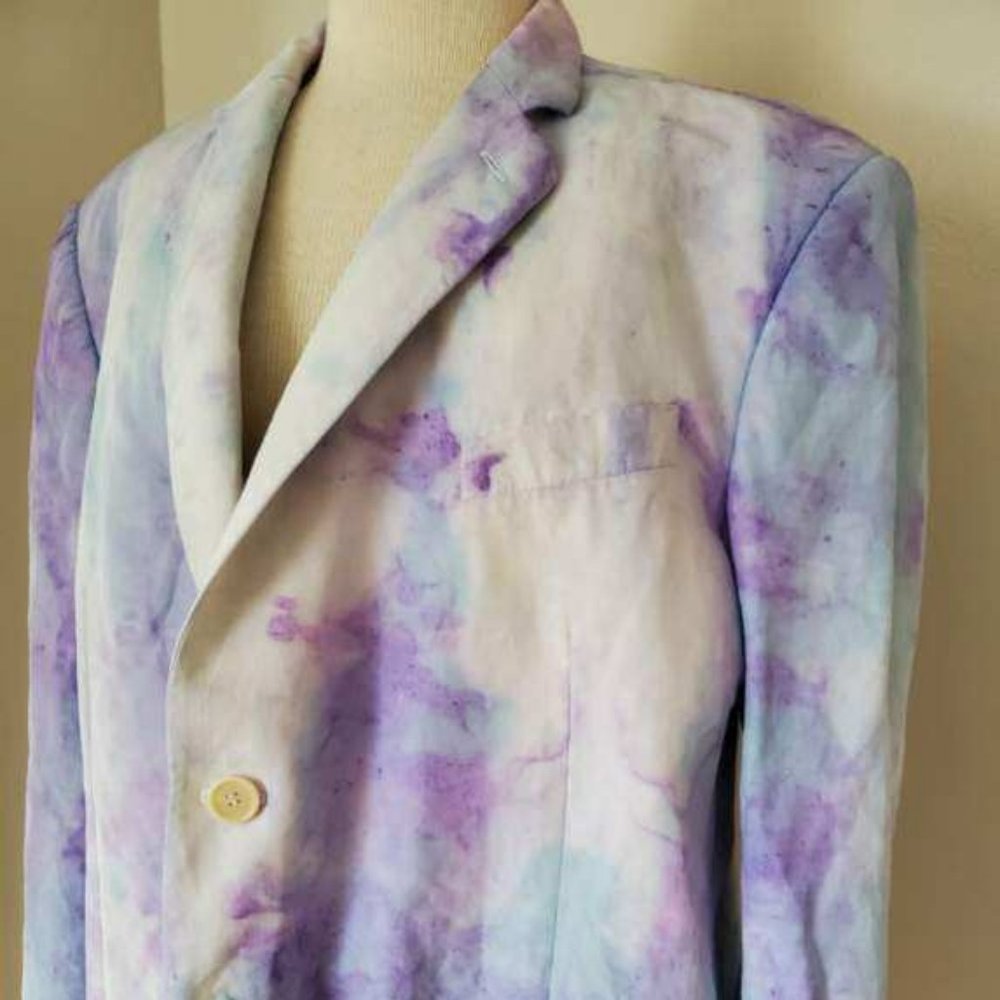 Armani white silk linen blazer suit jacket dyed blue gray purple 50L 60 2X 48 3X